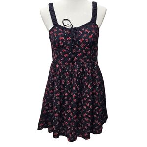 Aeropostale Floral Mini Dress Large Ruched Straps Sweetheart Neckline Babydoll